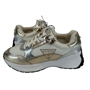 Guess Womens Metallic‎ Gold Silver White Platform Fashion Sneakers Size 8 New